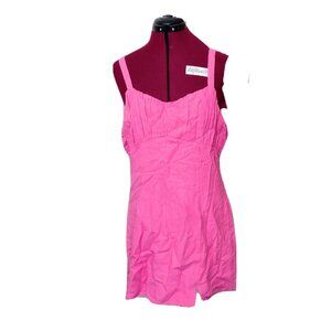 Abound Mini Dress Women Large Pink Ibis Ruched Linen Lined Slit Summer